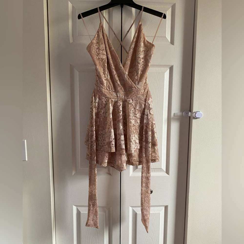 A’GACI TRAC Lace Surplice Skort Romper